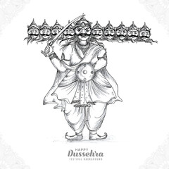 Happy dussehra celebration ravan with hand draw sketch design