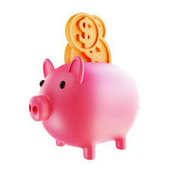 3D illustration piggy bank and coin