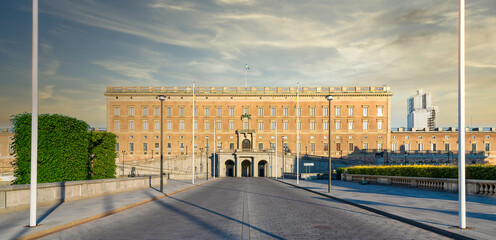 Facade of The Royal Palace of Stockholm, Swedish: Stockholms Slott or Kungliga Slottet, King's...