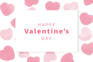 水彩のピンクのハートを散りばめた背景と白いバナーのバレンタインの背景イラスト