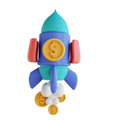 Obraz premium 3D illustration rocket money grow