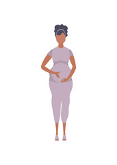 Pregnant girl in full growth. Well built pregnant female character.   Flat style.  .