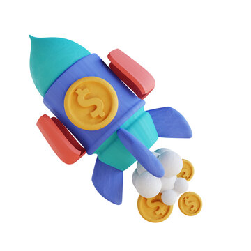 3D illustration rocket money grow