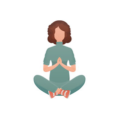 A woman sits in the lotus position.     in cartoon style.