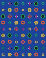 seamless pattern with set of flowers and icons