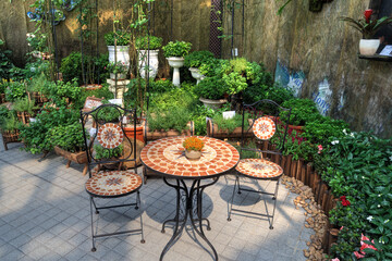 Table and Chairs in a Public Garden, Hong Kong.