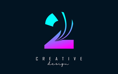 Colorful Creative number 2 logo with leading lines and road concept design. Number with geometric design.