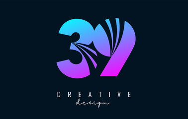 Colorful Creative number 39 3 9 logo with leading lines and road concept design. Number with geometric design.
