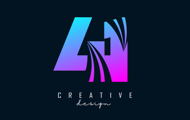 Colorful Creative number 41 4 1 logo with leading lines and road concept design. Number with geometric design.