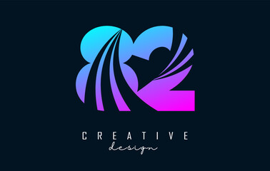Colorful Creative number 82 8 2 logo with leading lines and road concept design. Number with geometric design. Vector Illustration with number and creative cuts.