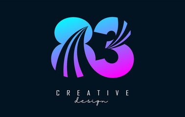 Colorful Creative number 83 8 3 logo with leading lines and road concept design. Number with geometric design. Vector Illustration with number and creative cuts.