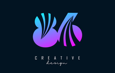 Colorful Creative number 86 8 6 logo with leading lines and road concept design. Number with geometric design. Vector Illustration with number and creative cuts.