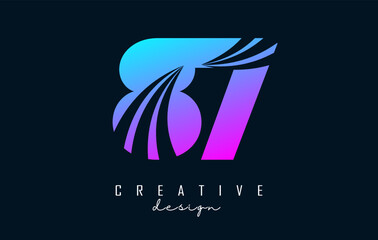 Colorful Creative number 87 8 7 logo with leading lines and road concept design. Number with geometric design. Vector Illustration with number and creative cuts.