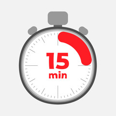 Illustration of fifteen minutes stopwatch on white background. Vector illustration