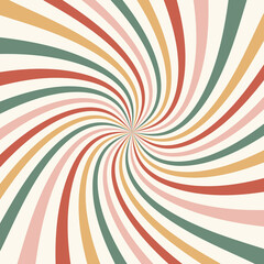 Hypnotic spiral Ray burst concentric stripes vector background. Merry Christmas sunburst surface design. Retro Groovy aesthetic radial rays backdrop.