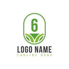 Agriculture Logo On Letter 6 Concept. Agro Farm Logo Symbol Vector Template