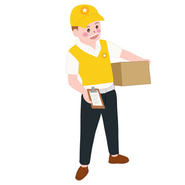 delivery man character deliver parcel box