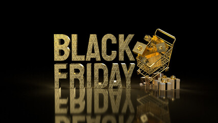 The gold shopping cart for Black Friday concept 3d rendering