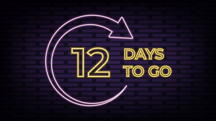 12 days left. Vector with days remaining in blue neon with yellow on black background. Countdown of days. Vector illustration