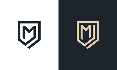 Initial Letter M Shield Monogram logo Concept icon sign symbol Design Element Line Art Style. Security, Heraldic, Guard Logotype. Vector illustration template