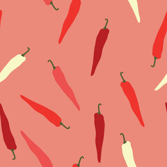 A simple pattern of peppers. cute little hot peppers. pink background. Fashionable print for textiles and wallpaper.