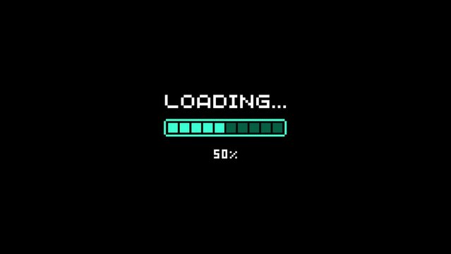 Pixel Art Loading Screen with Progress Bar and Dot Font Animation Video