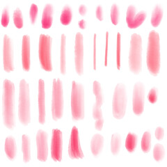 A set of brush strokes, pink color, digital watercolor, png format.