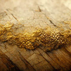 Closeup of a tree stump with golden moss growing