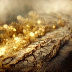 Closeup of a tree stump with golden moss growing