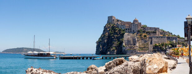 Ischia ponte aragonese castle on the sea - obrazy, fototapety, plakaty