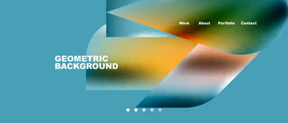 Glassmorphism landing page background template. Colorful glass shapes with metallic effect abstract composition for wallpaper, banner, background