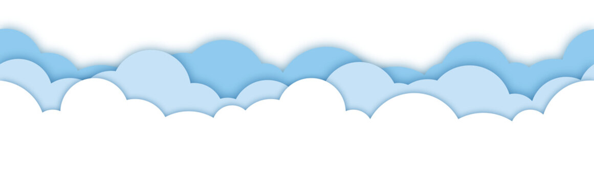 Cute cloud on bright sky bottom border. Paper cut style.
