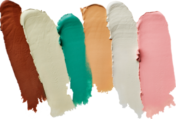 Samples of color correcting concealers Set isolated. Swatch smears of cream makeup base