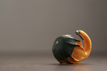 Decorative small pumpkin on wood table