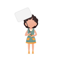 Cute little girl with blank banner and space for your text. Design in cartoon style.  .