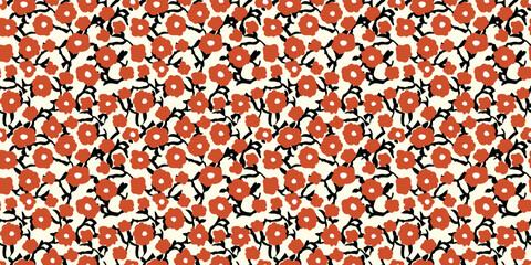 Floral illustration background. Seamless pattern.Vector. 花のイラストパターン