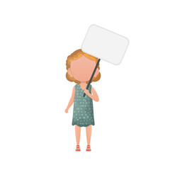 Cute little girl with blank white banner and space for your text. Cartoon style.  .