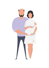 Fototapeta premium Pregnant woman with her husband in full growth. Happy pregnancy concept. Cute illustration in flat style.
