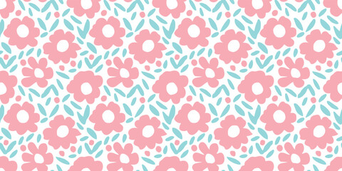 Floral illustration background. Seamless pattern.Vector. 花のイラストパターン