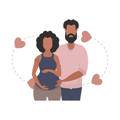 The pregnant woman and her husband are depicted waist-deep.   Happy pregnancy concept.   in a flat style.