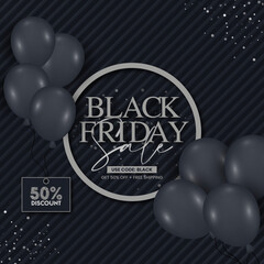 Black friday sale banner background with balloons instagram post template
