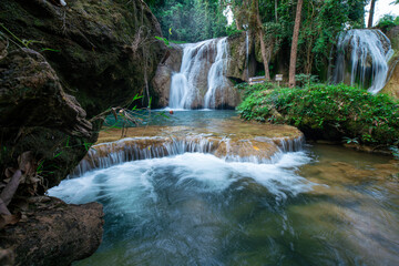 Fototapeta na wymiar Serenity waterfall in tropical rain foerst mountain nature landscape