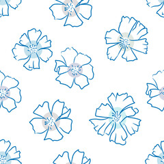 Cornflower seamless pattern, season floral background. Beautiful contour blue flowers for spring, summer textile print, kitchen curtain,towels. - 529773129