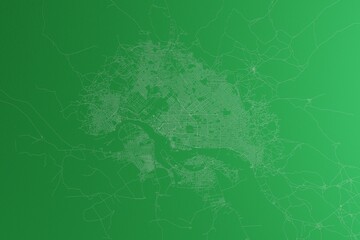 Map of the streets of N'Djamena (Chad) made with white lines on green paper. Rough background. 3d render, illustration