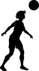 A black woman footballer soccer football player in silhouette heading the ball