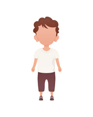 Dark-haired little boy, preschool age in a t-shirt and shorts.     in cartoon style.