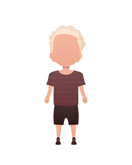 A boy of preschool age stands in full growth.   Cartoon style.