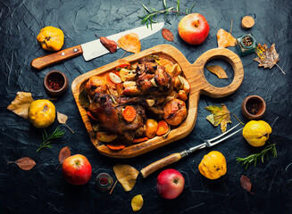Roasted meat with autumn fruits