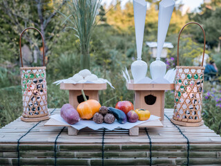 Traditional offerings for the Harvest Moon Festival