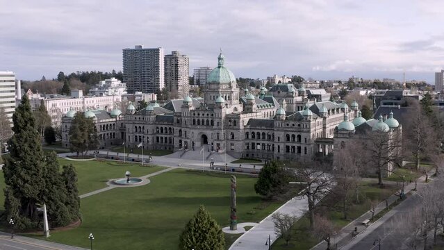 Aerial view of the Victoria Harbor and British Columbia Parliament Buildings, Canada